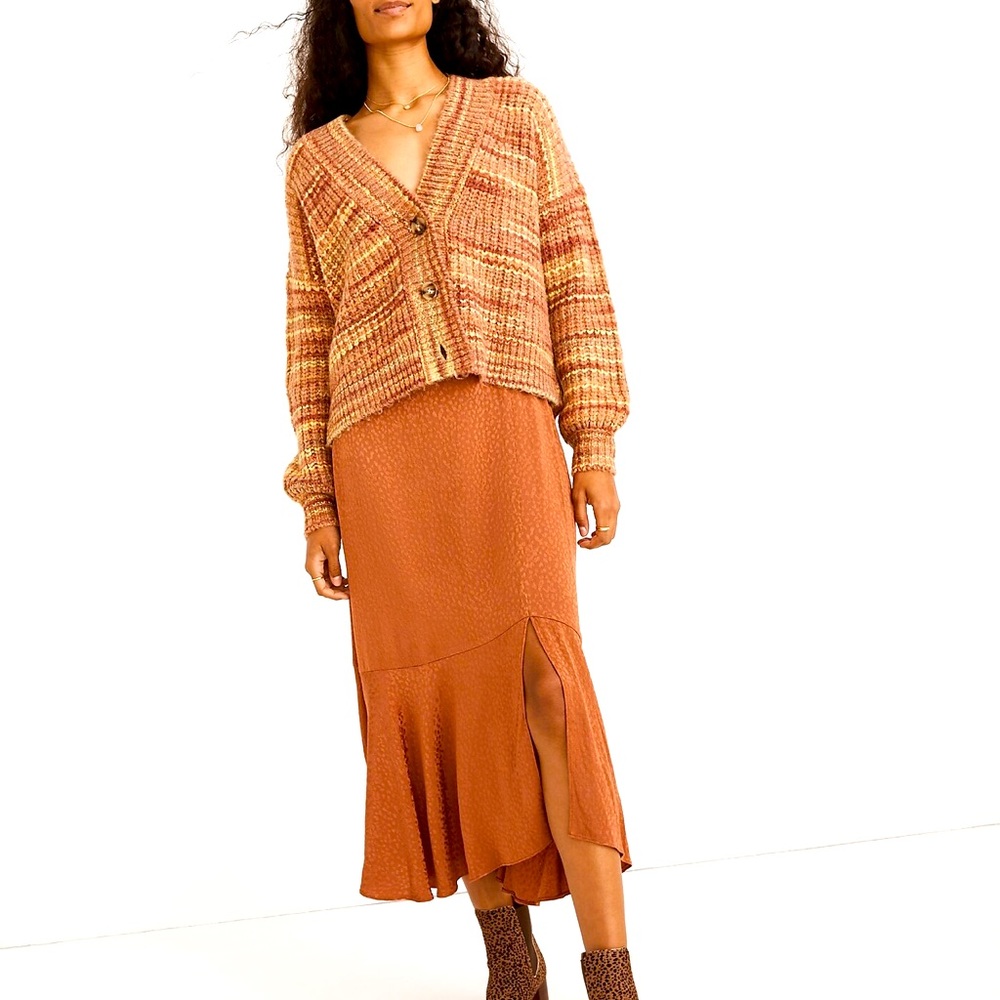 Madewell Flounce-Hem Midi Skirt - Cheetah Jacquard size 2‎ B8